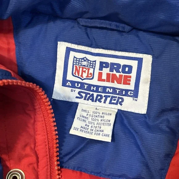 STARTER‎ 90's GIANTS Pullover Hooded Jacket Quilted Large NFL Pro Line Football